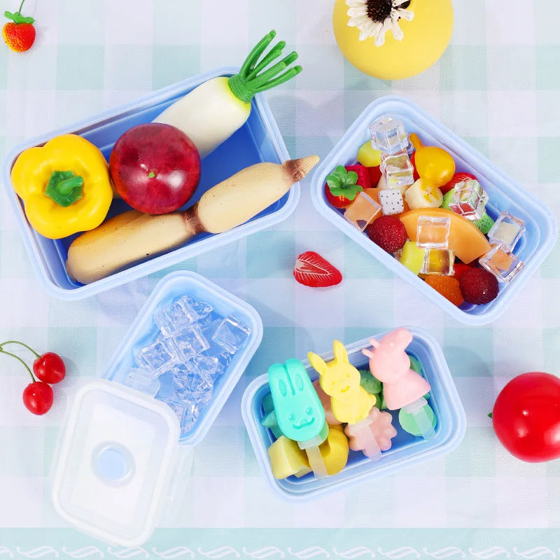 4PS Collapsible Food Storage Containers with Lids & Vent,, Kitchen Stacking Silicone Collapsible Meal Prep Container Set For