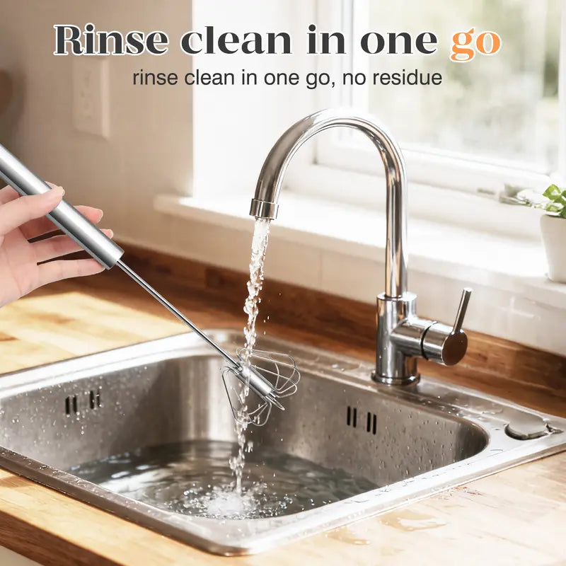 Food-Grade Stainless Steel Spinning Egg Beater - Rustproof Hand-Push Kitchen Gadget Mixer with Built-In Spring Mechanism, Sturdy Riveted Construction, Semi-Automatic Design, Easy to Clean for Cooking, Daily Blending