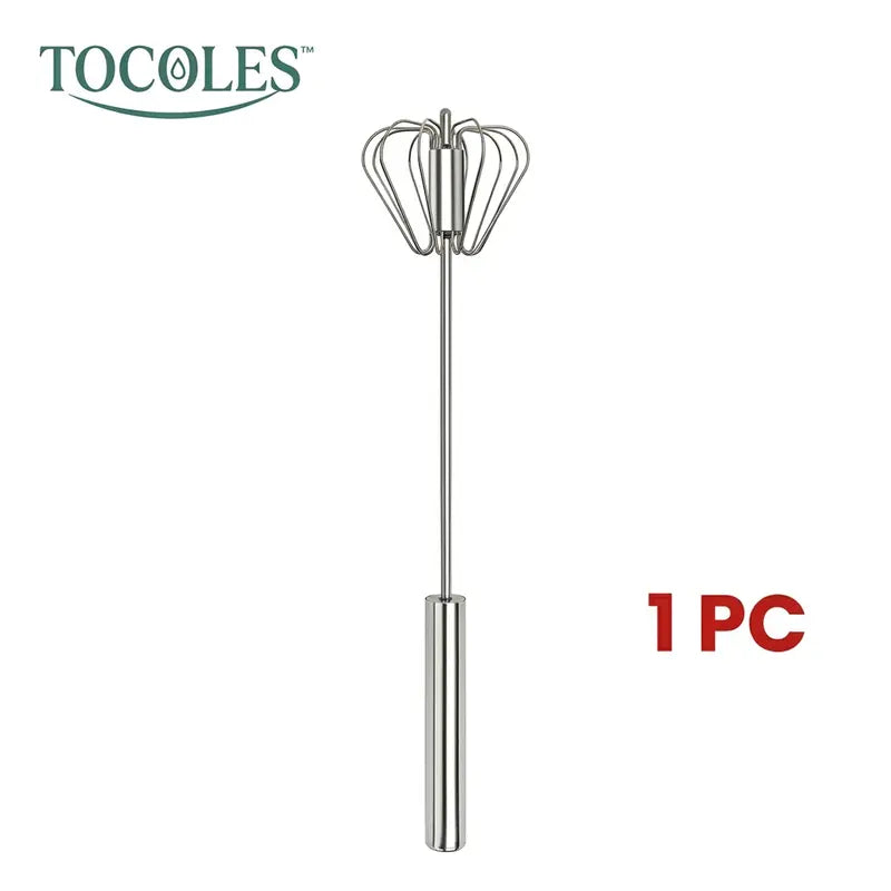 Food-Grade Stainless Steel Spinning Egg Beater - Rustproof Hand-Push Kitchen Gadget Mixer with Built-In Spring Mechanism, Sturdy Riveted Construction, Semi-Automatic Design, Easy to Clean for Cooking, Daily Blending