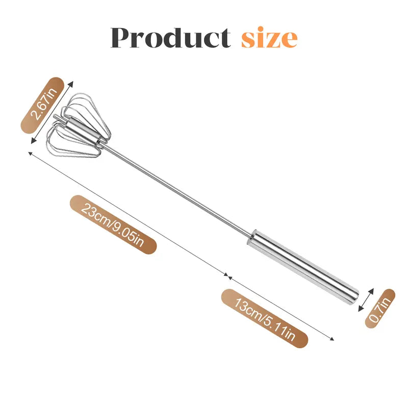 Food-Grade Stainless Steel Spinning Egg Beater - Rustproof Hand-Push Kitchen Gadget Mixer with Built-In Spring Mechanism, Sturdy Riveted Construction, Semi-Automatic Design, Easy to Clean for Cooking, Daily Blending