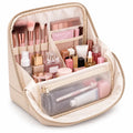 Clean Girl Travel Makeup Bag with Luggage Strap, Minimalist Waterproof Leather Vanity Bag, Large-Capacity Zippered Multifunctional Organizer, Cosmetic & Toiletry Storage, Ideal Cruise & Vacation Travel Must-Have