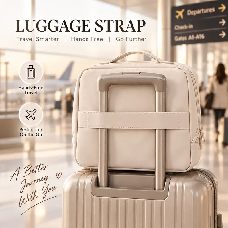 Clean Girl Travel Makeup Bag with Luggage Strap, Minimalist Waterproof Leather Vanity Bag, Large-Capacity Zippered Multifunctional Organizer, Cosmetic & Toiletry Storage, Ideal Cruise & Vacation Travel Must-Have
