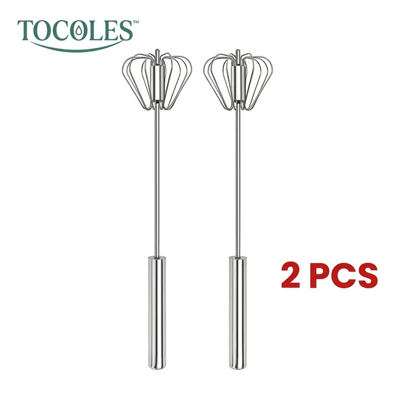 Food-Grade Stainless Steel Spinning Egg Beater - Rustproof Hand-Push Kitchen Gadget Mixer with Built-In Spring Mechanism, Sturdy Riveted Construction, Semi-Automatic Design, Easy to Clean for Cooking, Daily Blending