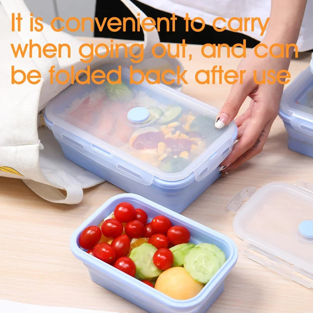 4PS Collapsible Food Storage Containers with Lids & Vent,, Kitchen Stacking Silicone Collapsible Meal Prep Container Set For