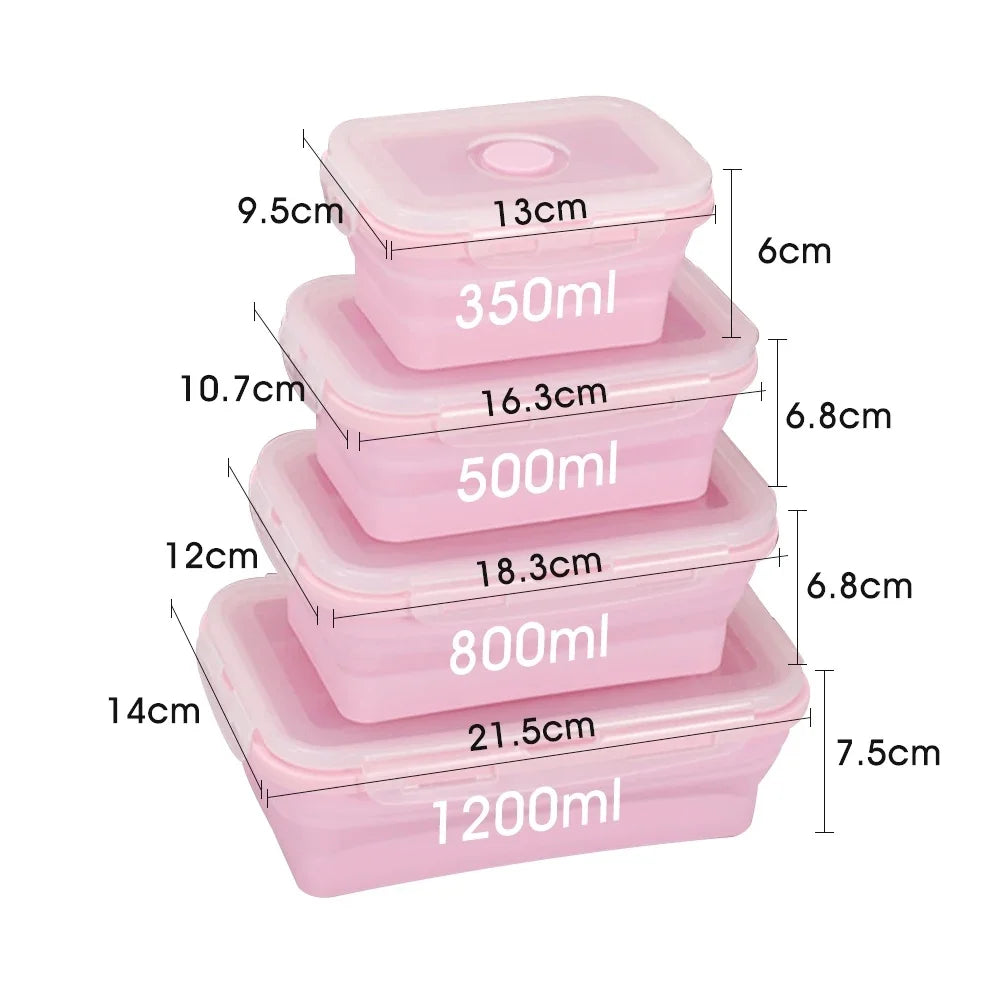 4PS Collapsible Food Storage Containers with Lids & Vent,, Kitchen Stacking Silicone Collapsible Meal Prep Container Set For